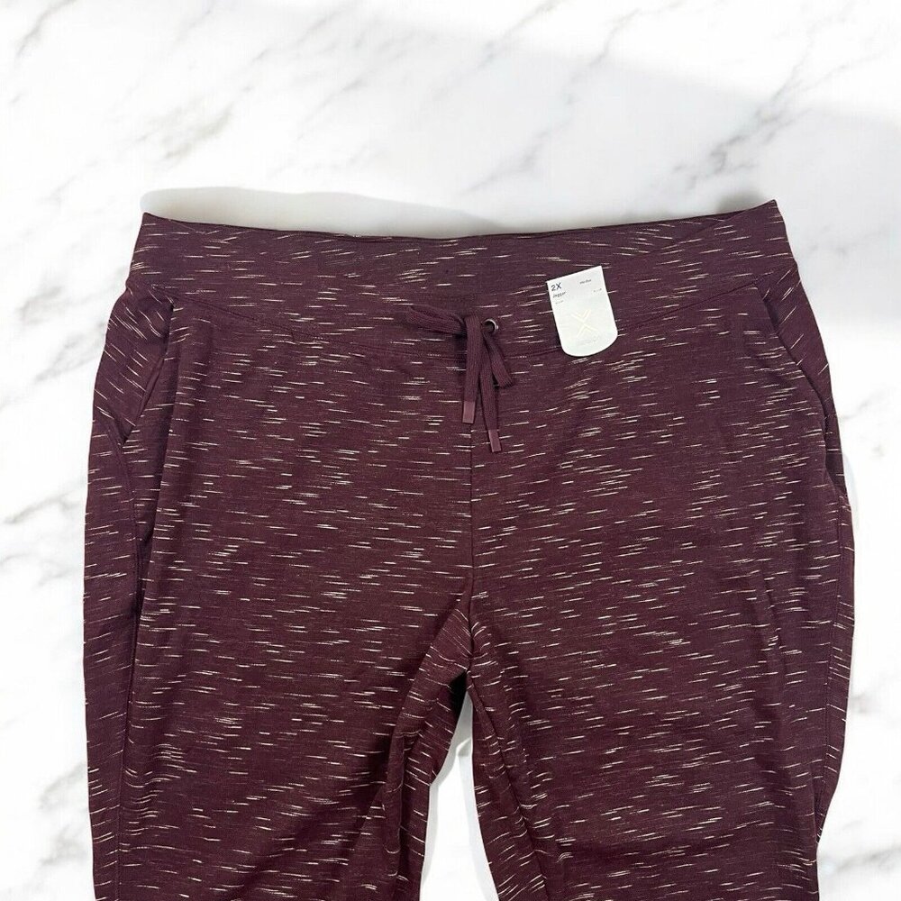 Xersion Jogger Pants Plus Size 2X Burgundy Spacedye Jersey Terry Knit Sweatpants - Picture 5 of 8
